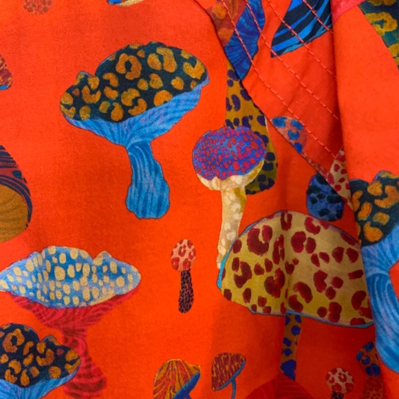 FARM Rio Anthropologie Long-Sleeve Shirt Dress Small Red Mushroom Print Tiered - Picture 9 of 16